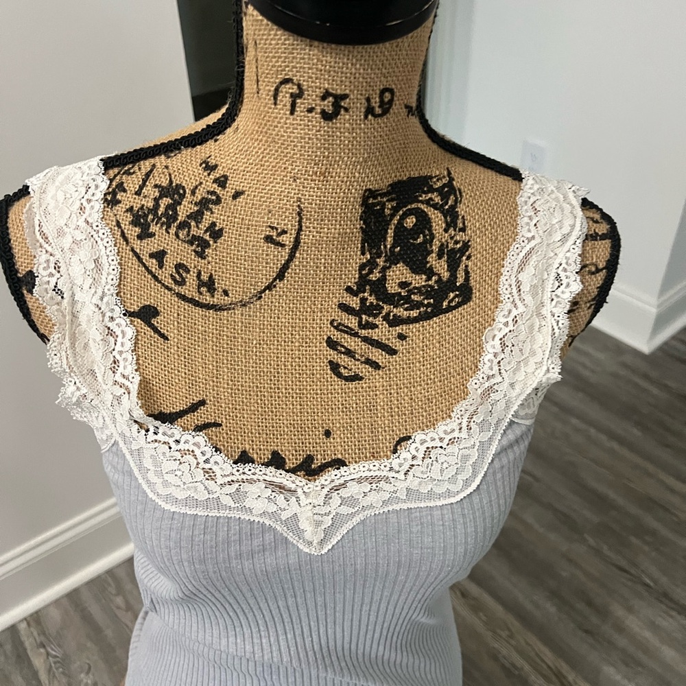 J. Crew Gray Camisole with White Lace Trim - Picture 2 of 8